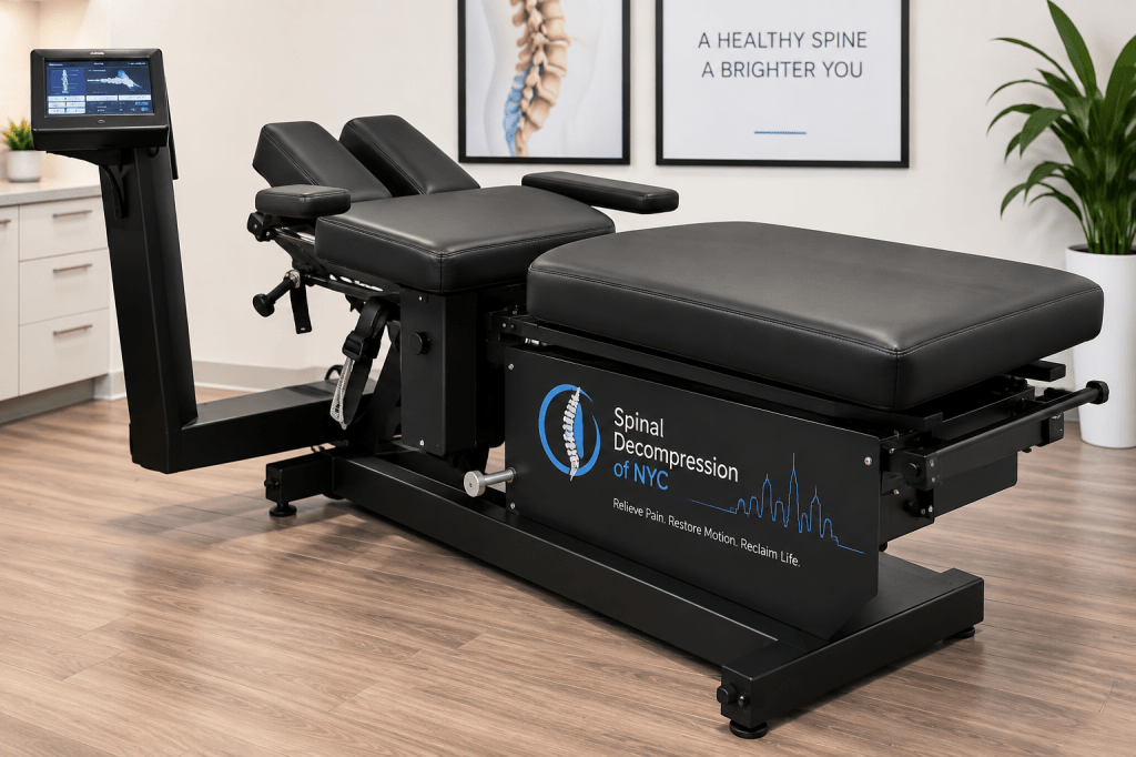 Spinal decompression treatment table in a modern clinical setting